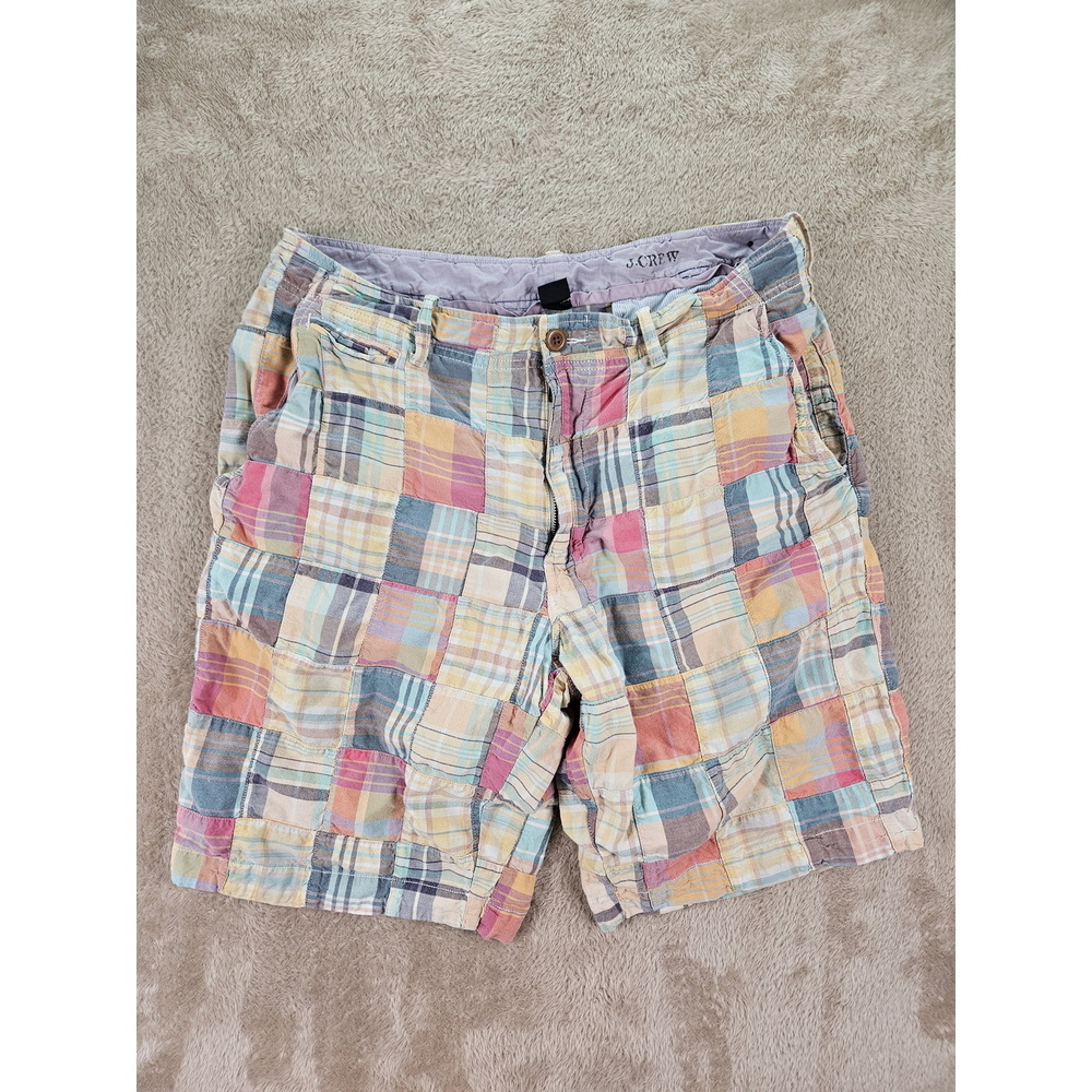 J.Crew Men's Patchwork Madras Field Shorts 100% Cotton Men's Size 35W